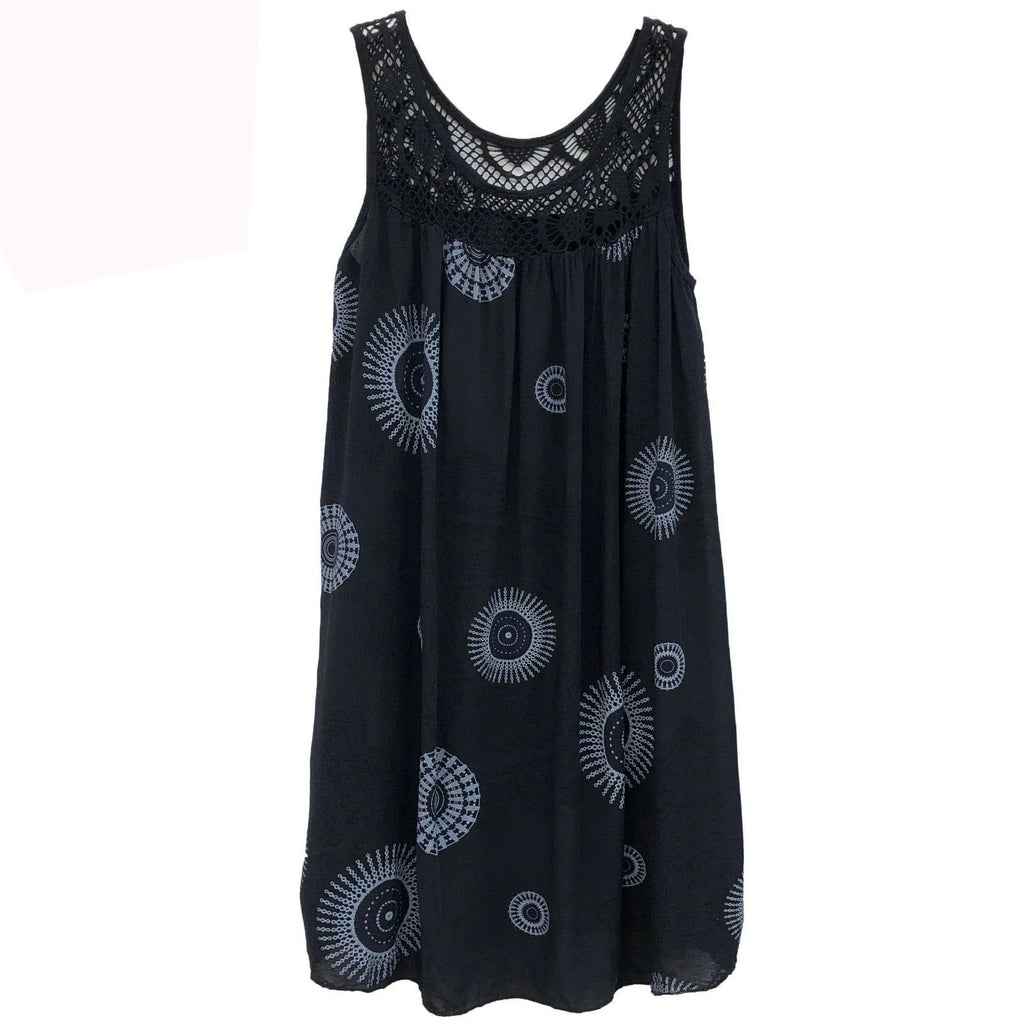 Damenbekleidung, Sommer, ärmelloses Leibchenkleid, Spitzendruck, ärmellos, große Schaukel, lockeres sexy Kleid, langer Rock, Übergröße