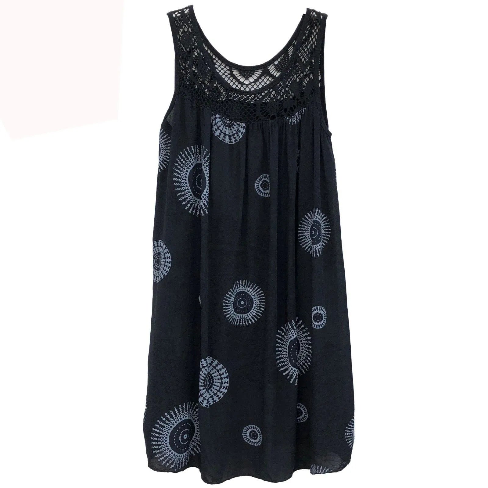 Damenbekleidung, Sommer, ärmelloses Leibchenkleid, Spitzendruck, ärmellos, große Schaukel, lockeres sexy Kleid, langer Rock, Übergröße