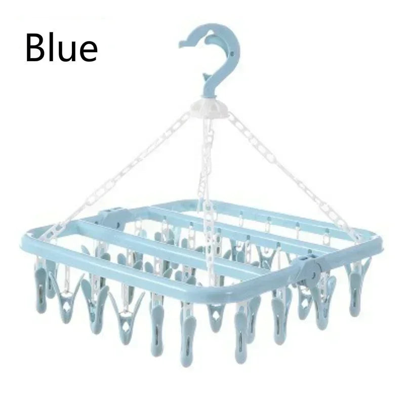 32 Clips, zusammenklappbarer Kleiderbügel, Trockner, winddicht, für Socken, Unterwäsche, Wäscheständer, Baby-Bekleidung, Kleiderbügel, Organizer, Wäscheständer, Aufbewahrung