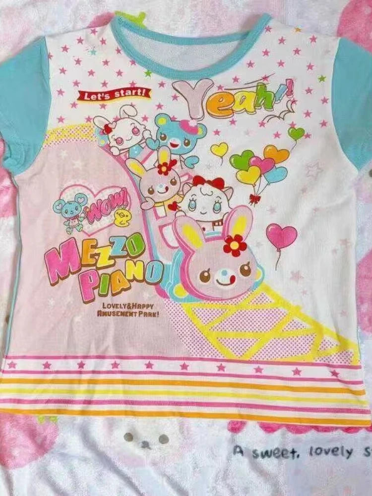 Japanische Kawaii Crop Tops Cartoon Print Harajuku Lolita Kurzarm T-shirts Frauen Y2k Ästhetische Dünne T Vintage Fee Grunge