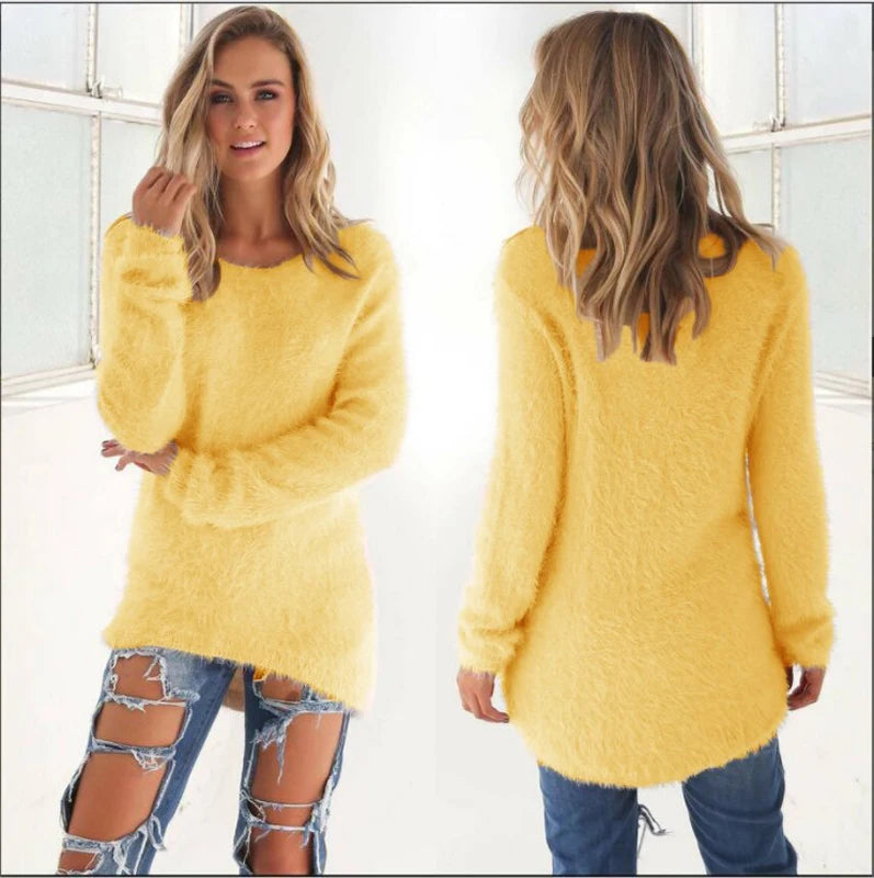 2026, Plus Größe Frauen Warme Pullover Einfarbig O Hals Lose Gestrickte Pullover Lange Pullover Casual Bluse Dame Oversize Kleidung