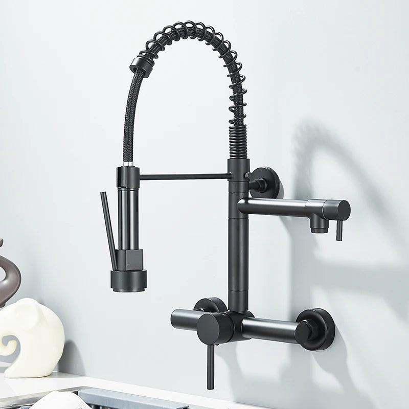 Wand Küchen armatur Pull Down Hochdruck Sprüh kopf heißes und kaltes Wasser drehen Wasserhähne Einhand 2 Wasser auslass