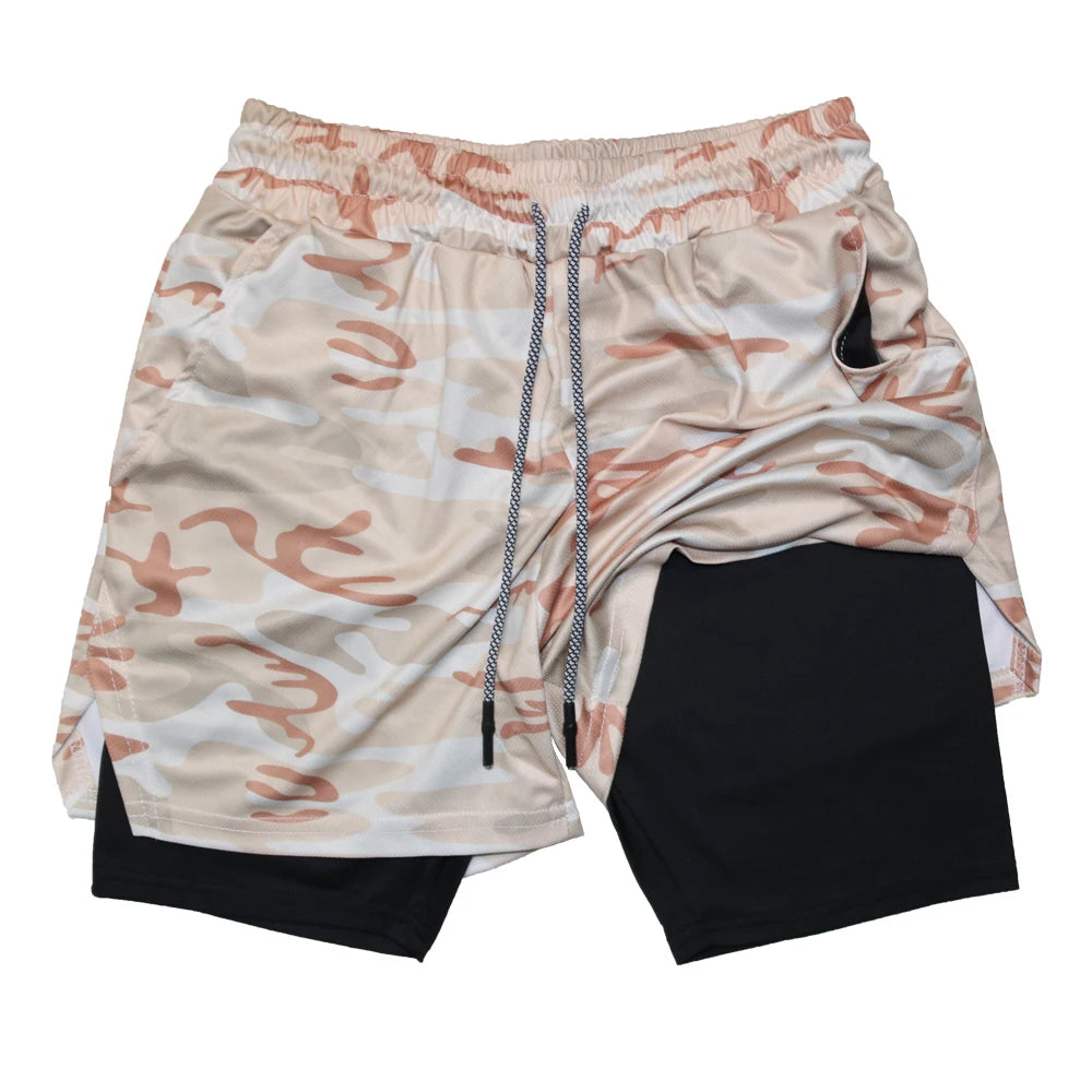 Doppelschichtige Fitness-Shorts für Herren, für Fitness, Fitnessstudio, Training, 2-in-1-Sport-Shorts, schnell trocknend, Workout, Joggen, Doppeldeck, Sommer