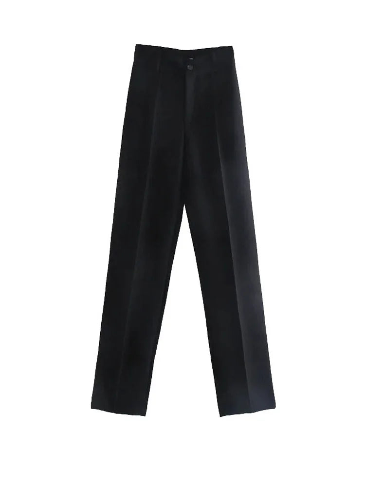 Frauen Chic Mode Büro Tragen Gerade Hosen Vintage Hohe Taille Zipper Fliegen Weibliche Hose Mujer