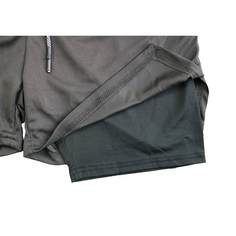 Doppelschichtige Fitness-Shorts für Herren, für Fitness, Fitnessstudio, Training, 2-in-1-Sport-Shorts, schnell trocknend, Workout, Joggen, Doppeldeck, Sommer