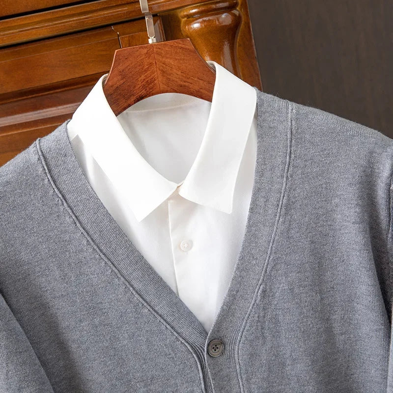 BROWON Marke Herren Pullover Strickjacke Business Casual Klassische V-ausschnitt Einfarbig Strickjacke Männer Pullover Koreanische Mode Herren Kleidung
