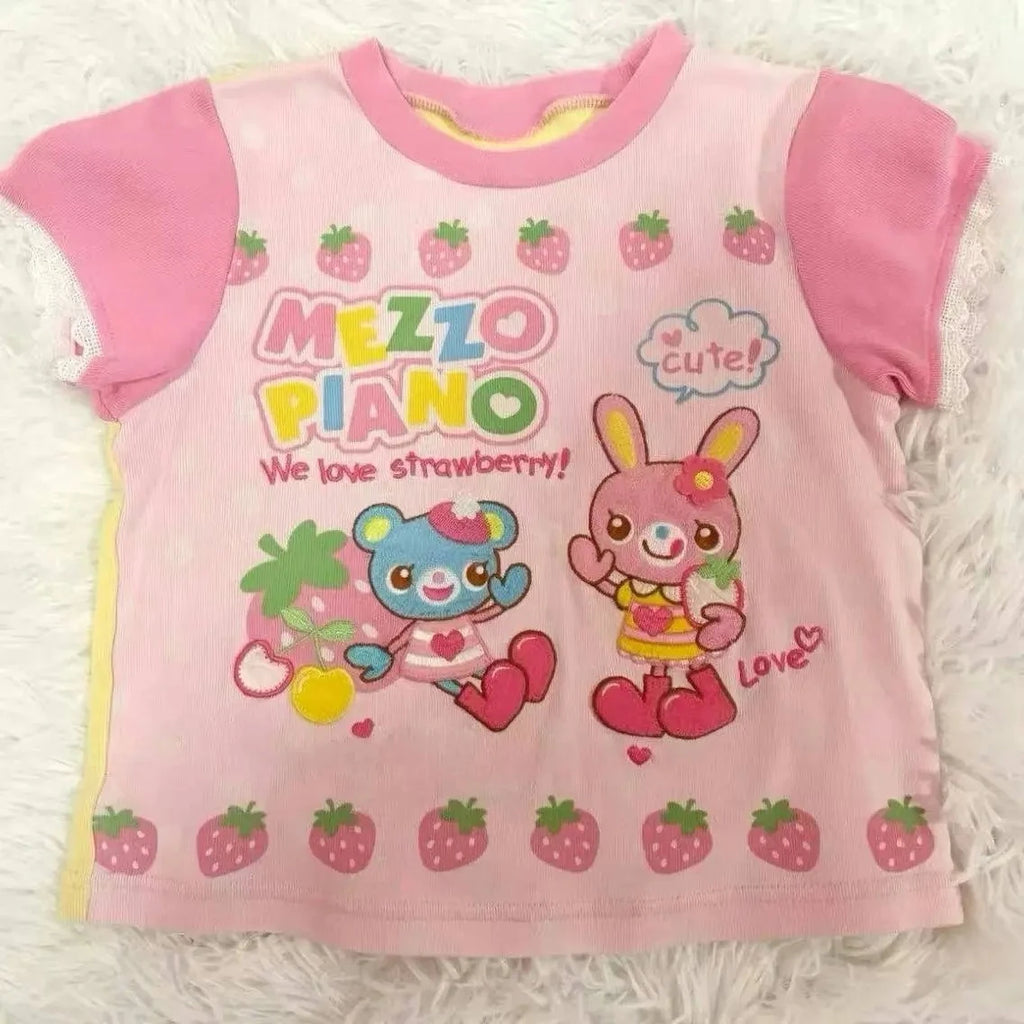 Japanische Kawaii Crop Tops Cartoon Print Harajuku Lolita Kurzarm T-shirts Frauen Y2k Ästhetische Dünne T Vintage Fee Grunge