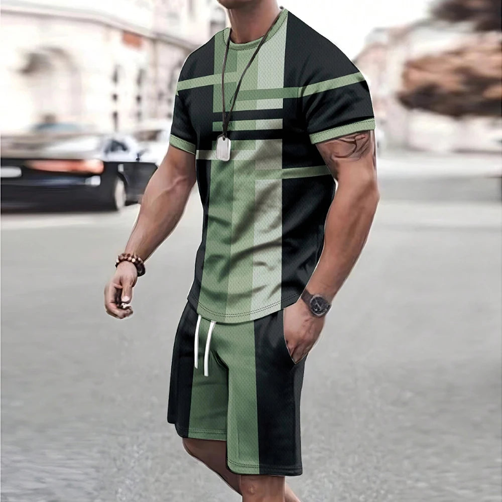 Modische neue Herren-Sportbekleidung, kurzärmelige Shorts, Anzug, lässiges T-Shirt, Shorts-Sets, Retro, kühl, atmungsaktiv, Sommer, zweiteiliges Set