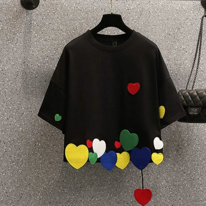 Sommer Neue Rundhals Mode Kurzarm T-shirt Frauen High Street Casual Lose Pullover Persönlichkeit Baumwolle Alle-spiel Tops