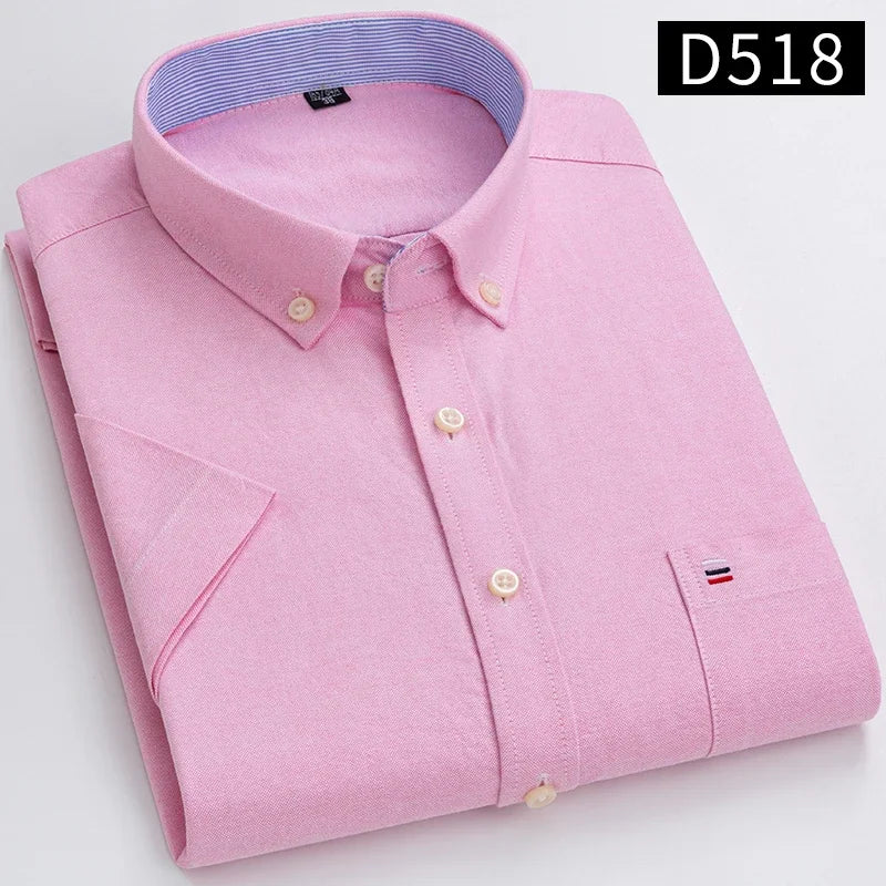 100% Baumwolle Atmungsaktiv Männer Oxford Kurzarm Sommer Plaid Shirts Gestreiften Männliche Kleidung Business Regular Fit Übergroßen