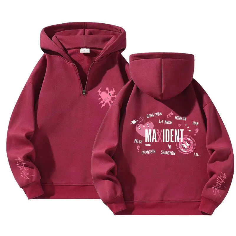 Kapuzenpullover Stray Kids Maxident Fleece Herren und Damen Casual Kpop Hip Hop Langarm Reißverschluss Hoodie Top