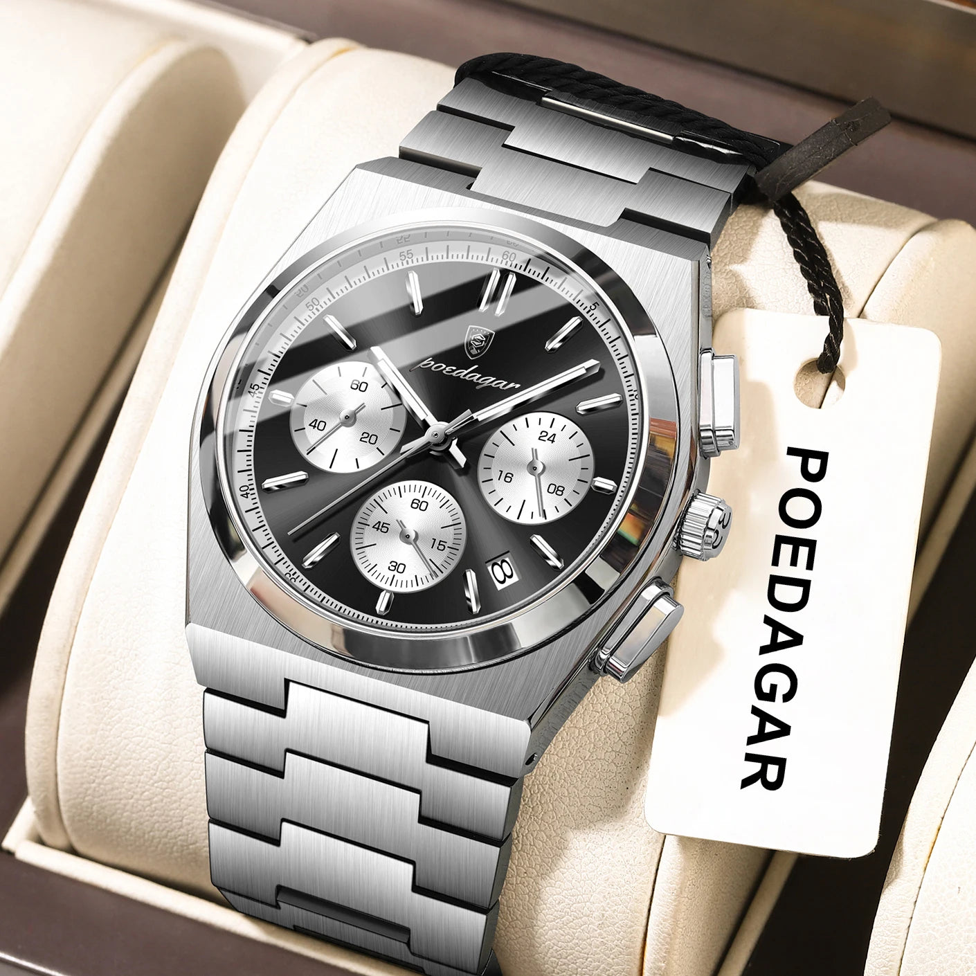 POEDAGAR Top Mode Mann Armbanduhr Chronograph Datum Edelstahl Business Männer Uhr Wasserdicht Leucht männer Quarz Uhren