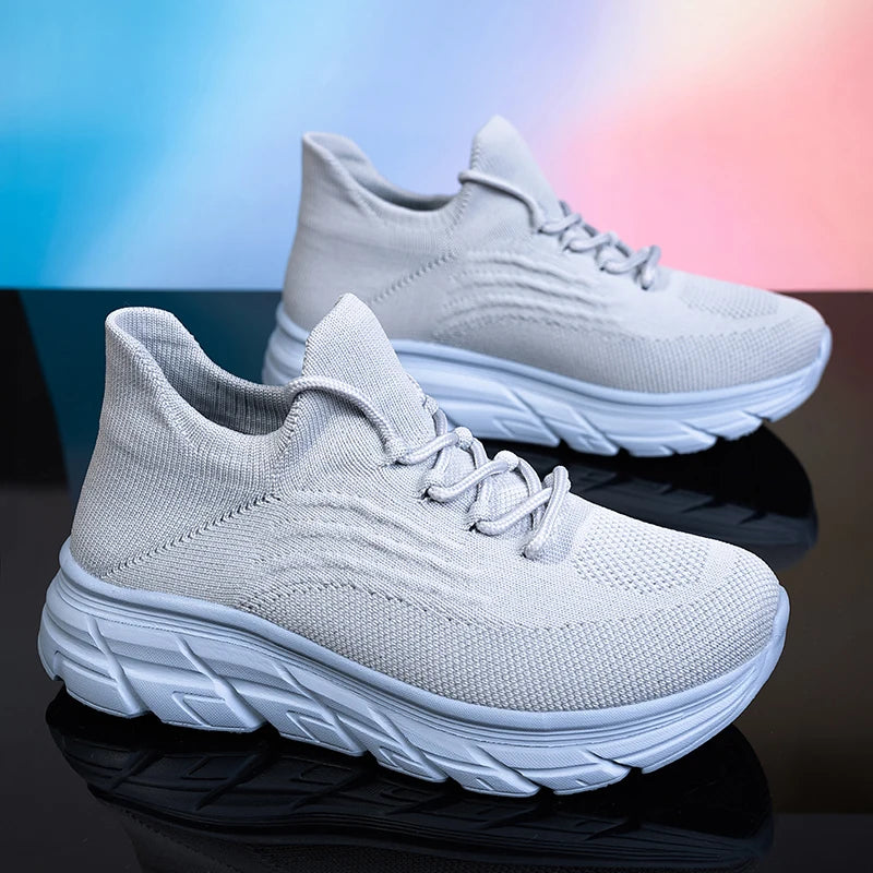 Graue Herren-Laufschuhe – atmungsaktive, mit Spitze gepolsterte, flache Stiefel aus Mesh, leichte Sport-Trainingsschuhe, lässige Design-Schuhe