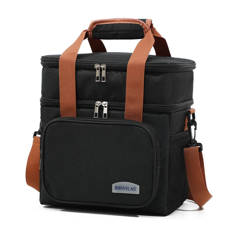 Doppelschichtige Lunch-Taschen Tragbare Picknick-Lebensmittel-Aufbewahrungstasche Große Kapazität Isolierte Kühltasche Umhängetasche Lunchbag Schultertaschen