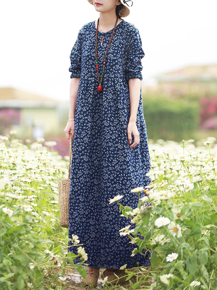 Vintage Blumen Kleid Frau 2025, ZANZEA Herbst Böhmischen Lange Kleider Casual Langarm Maxi Vestidos Lose Robe Femme Oversize