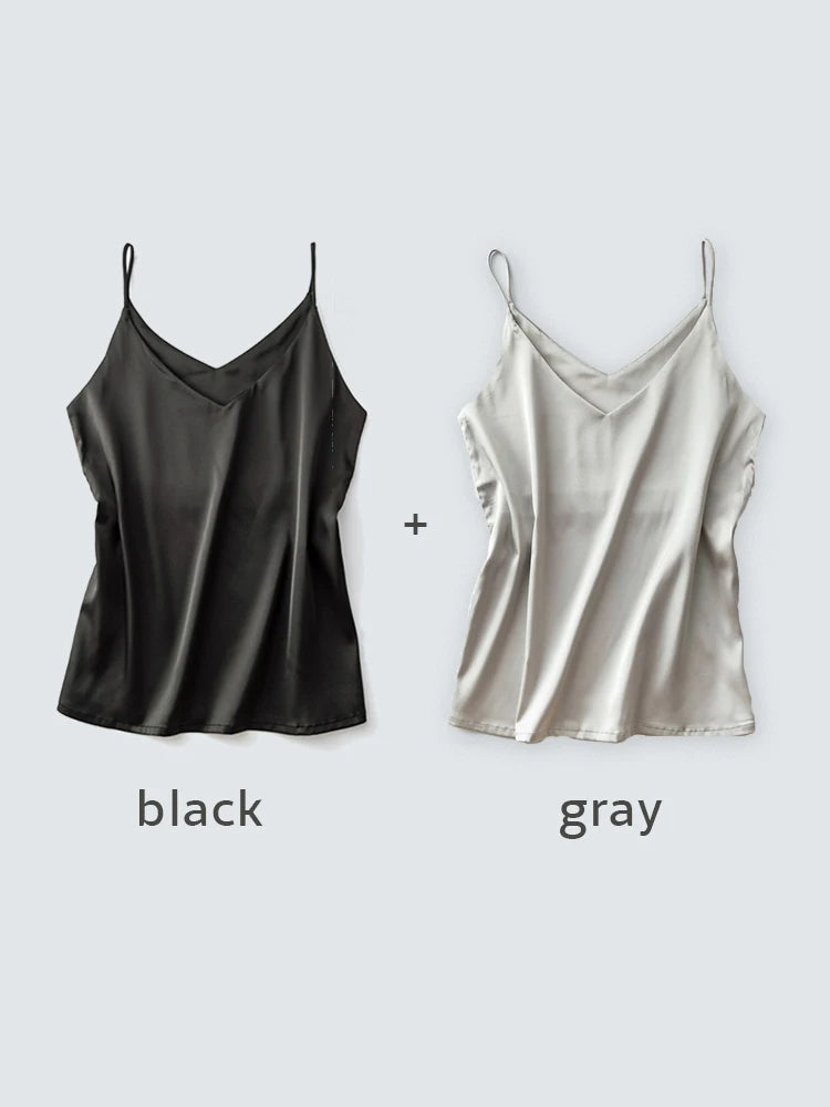 Spaghettiträger-Top für Damen, Neckholder, V-Ausschnitt, Basic, weiß, Cami, ärmellos, Satin-Seiden-Tanktops, Damen-Sommer-Unterhemd