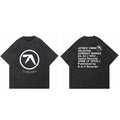Männer T-Shirt Aphex Twin Gewaschen Schwarz Druck Baumwolle Grafik Übergroßen Koreanische Mode Kurzarm Tops Tees Y2k Streetwear Kleidung