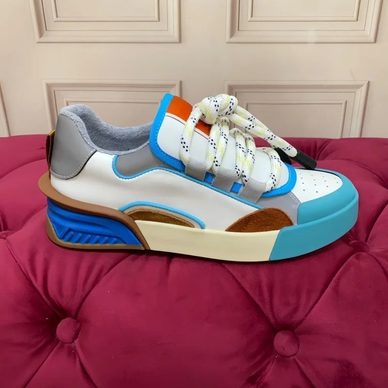 Concise Männer Casual Echtes Leder Turnschuhe Atmungsaktive Mischfarbe Flache Plattform Patchwork Schuhe Sport Täglichen Gehen