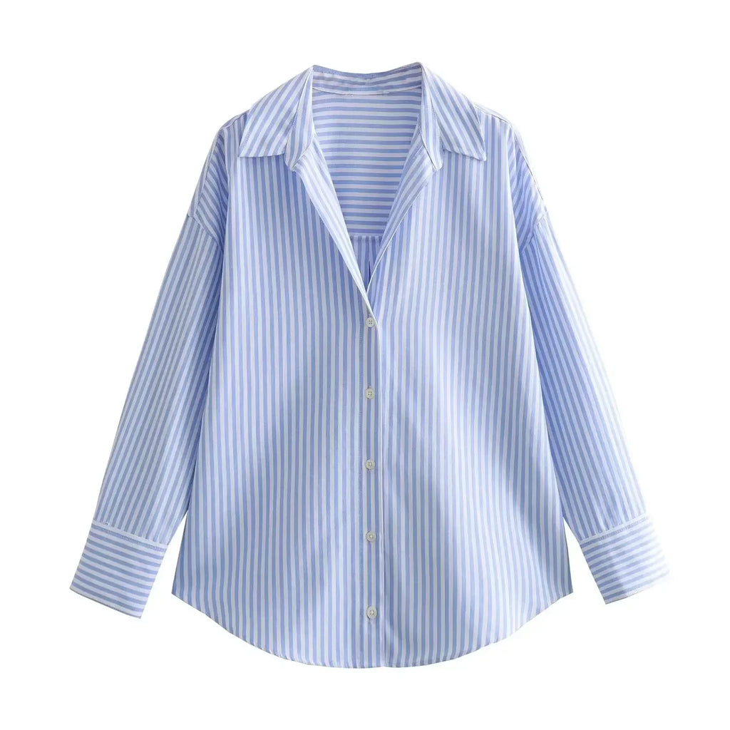 BSAY Frauen Mode Langarm einreiher Revers Baumwolle Oxford Bluse Straße Kleidung Hemd Chic Damen Crop Tops Mujer