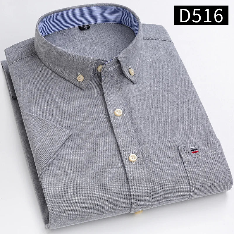 100% Baumwolle Atmungsaktiv Männer Oxford Kurzarm Sommer Plaid Shirts Gestreiften Männliche Kleidung Business Regular Fit Übergroßen