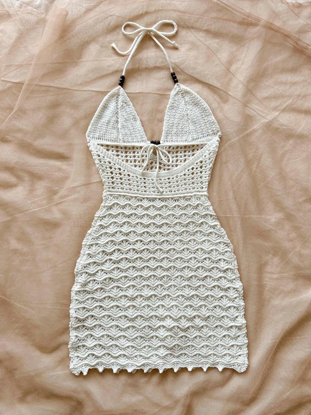 Sommerliches sexy Slim-Fit-Kleid mit ausgehöhlten Holzperlen und V-Ausschnitt, Urlaubsgurten und trägerlosem Strickkleid mit Farbverlauf