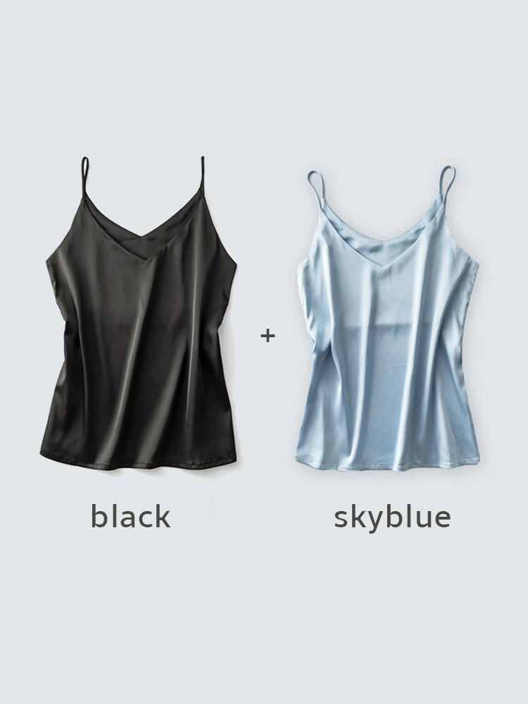 Spaghettiträger-Top für Damen, Neckholder, V-Ausschnitt, Basic, weiß, Cami, ärmellos, Satin-Seiden-Tanktops, Damen-Sommer-Unterhemd