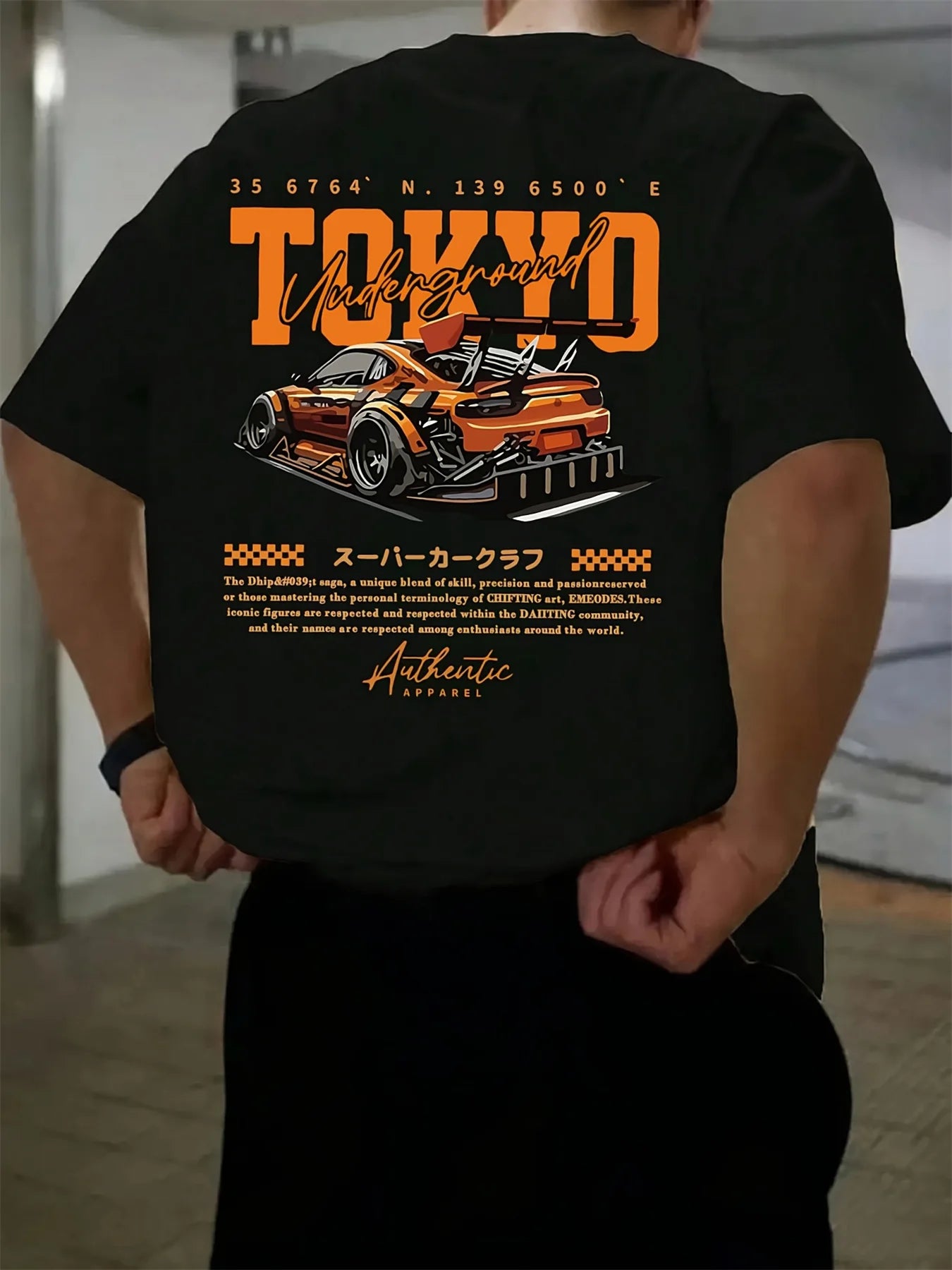Herren-Sommer-T-Shirt aus 100 % Baumwolle, modisch, lässig, locker, groß, japanisches Tokio-Muster, bedruckt, Rundhalsausschnitt, kurzärmelig