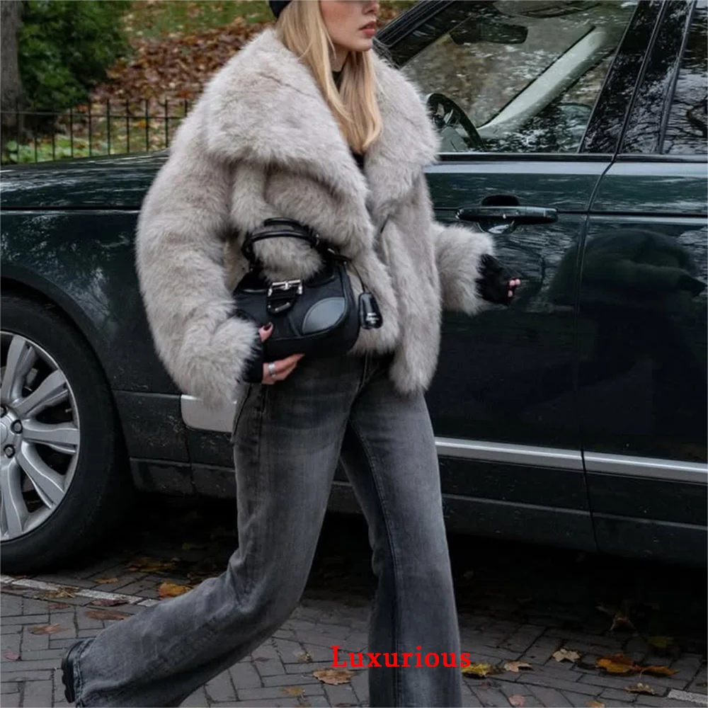 KONDALA Casual Braun Dickes Fell Jacken Frauen Langarm V-ausschnitt Herbst Winter Faux Pelz Mäntel Mode 2025, Streetwear Outwears