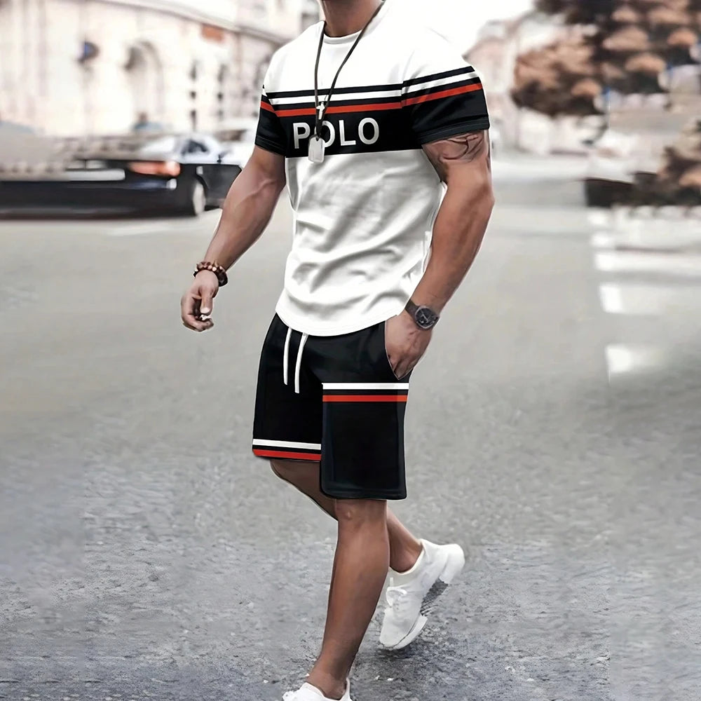 Modische neue Herren-Sportbekleidung, kurzärmelige Shorts, Anzug, lässiges T-Shirt, Shorts-Sets, Retro, kühl, atmungsaktiv, Sommer, zweiteiliges Set