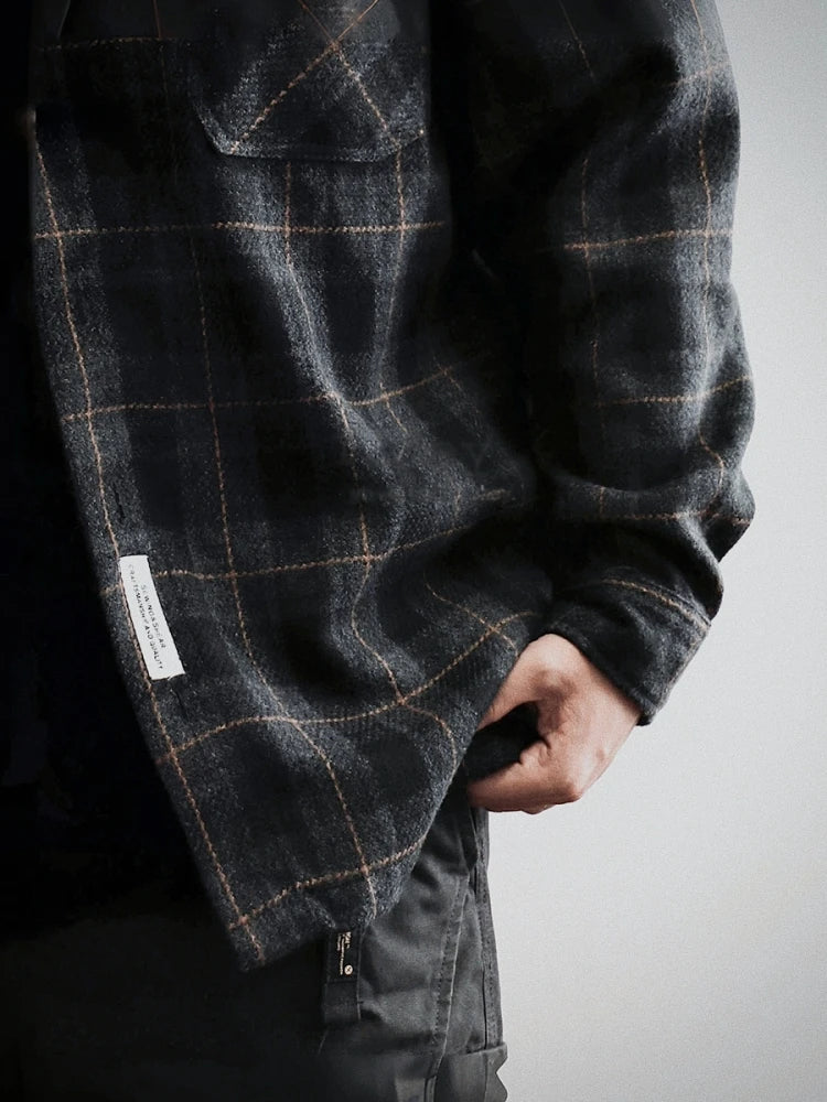 Herren-Flanellhemden, amerikanische Vintage-Streetwear, dick, kariert, übergroß, Cargo, langärmelig, lockere Passform, lässige Arbeitskleidung, Herbst und Winter