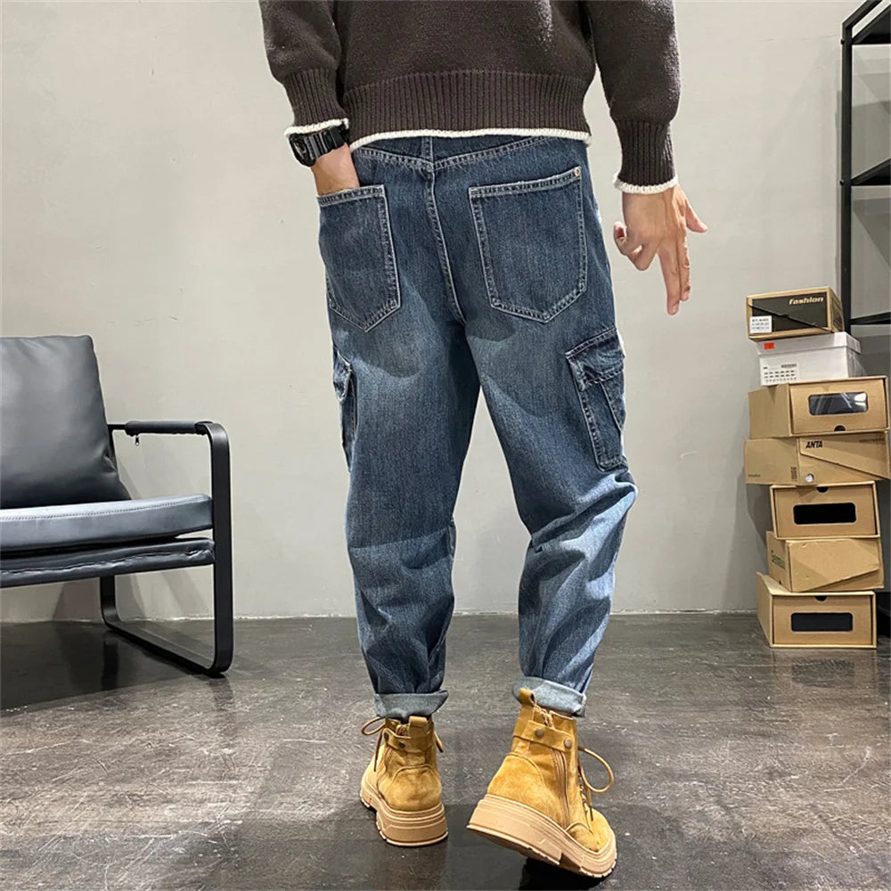 Jeans Männer Baggy Kleidung Multi Taschen Skateboard Cargo Jeans Für Männer Taktische Denim Jogger Jeans Männer Hosen Denim Hosen Mann