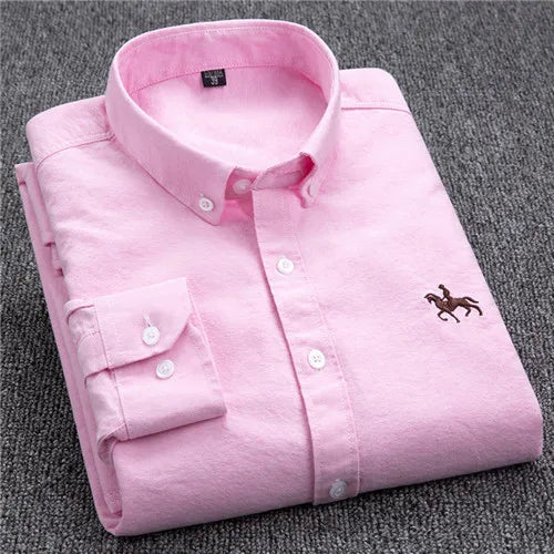 S-6XL Oxford-Hemden für Herren, langärmelig, reine Baumwolle, einfarbig, gestreift, Freizeit, bestickt, Pferd, Streetwear, Business, einfarbig, Büro, 6XL