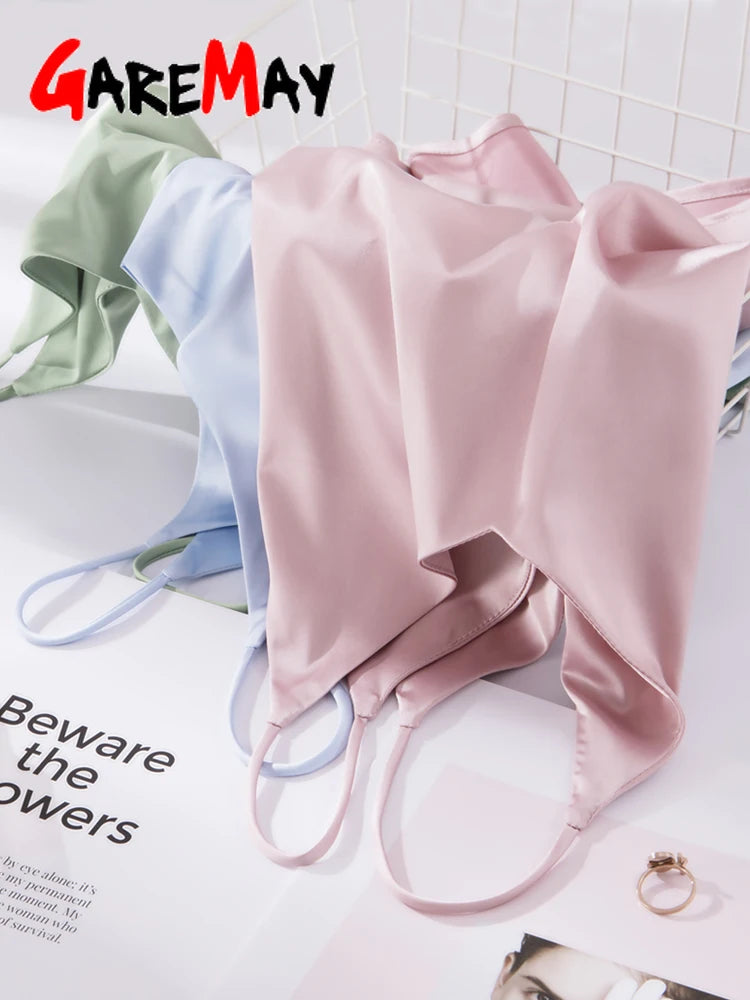Spaghettiträger-Top für Damen, Neckholder, V-Ausschnitt, Basic, weiß, Cami, ärmellos, Satin-Seiden-Tanktops, Damen-Sommer-Unterhemd