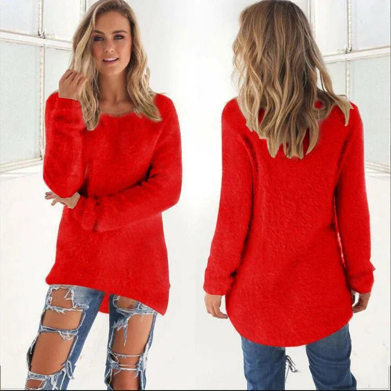 2026, Plus Größe Frauen Warme Pullover Einfarbig O Hals Lose Gestrickte Pullover Lange Pullover Casual Bluse Dame Oversize Kleidung