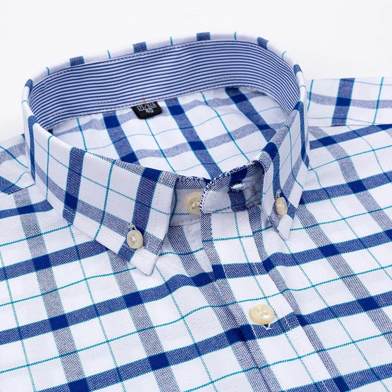 100% Baumwolle Atmungsaktiv Männer Oxford Kurzarm Sommer Plaid Shirts Gestreiften Männliche Kleidung Business Regular Fit Übergroßen