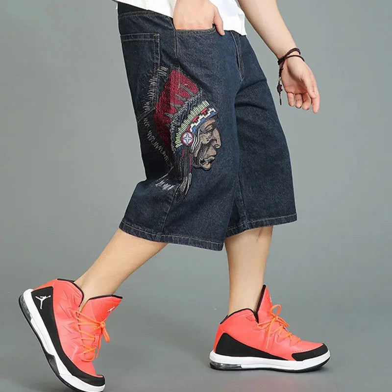 Herren Jeans shorts mit weitem Bein Multi-Pocket 7-Punkt-Arbeit Cargo Jeans Shorts Fett plus Größe Denim Shorts männlich
