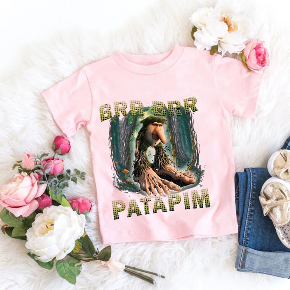 Italienische Brainrot Tiere Kinder Tung Tung Sahur Kurzarm Tops für Kinder Lustige Meme T-Shirt Sommerkleidung