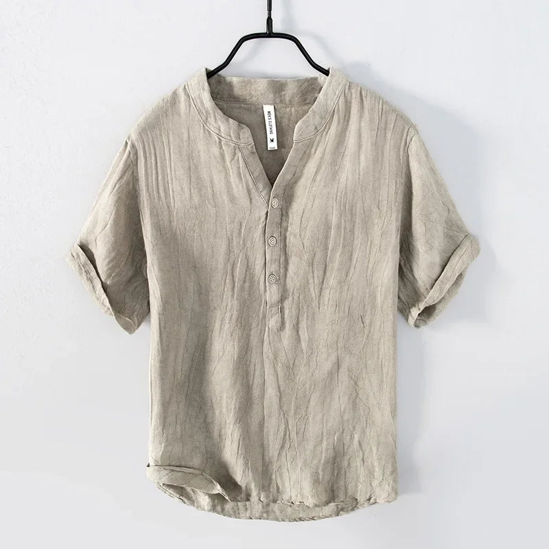 Sommer neue Vintage reine Leinen Kurzarm T-Shirt für Männer dünne einfarbige schlanke Männer Kleidung große Größe bl888