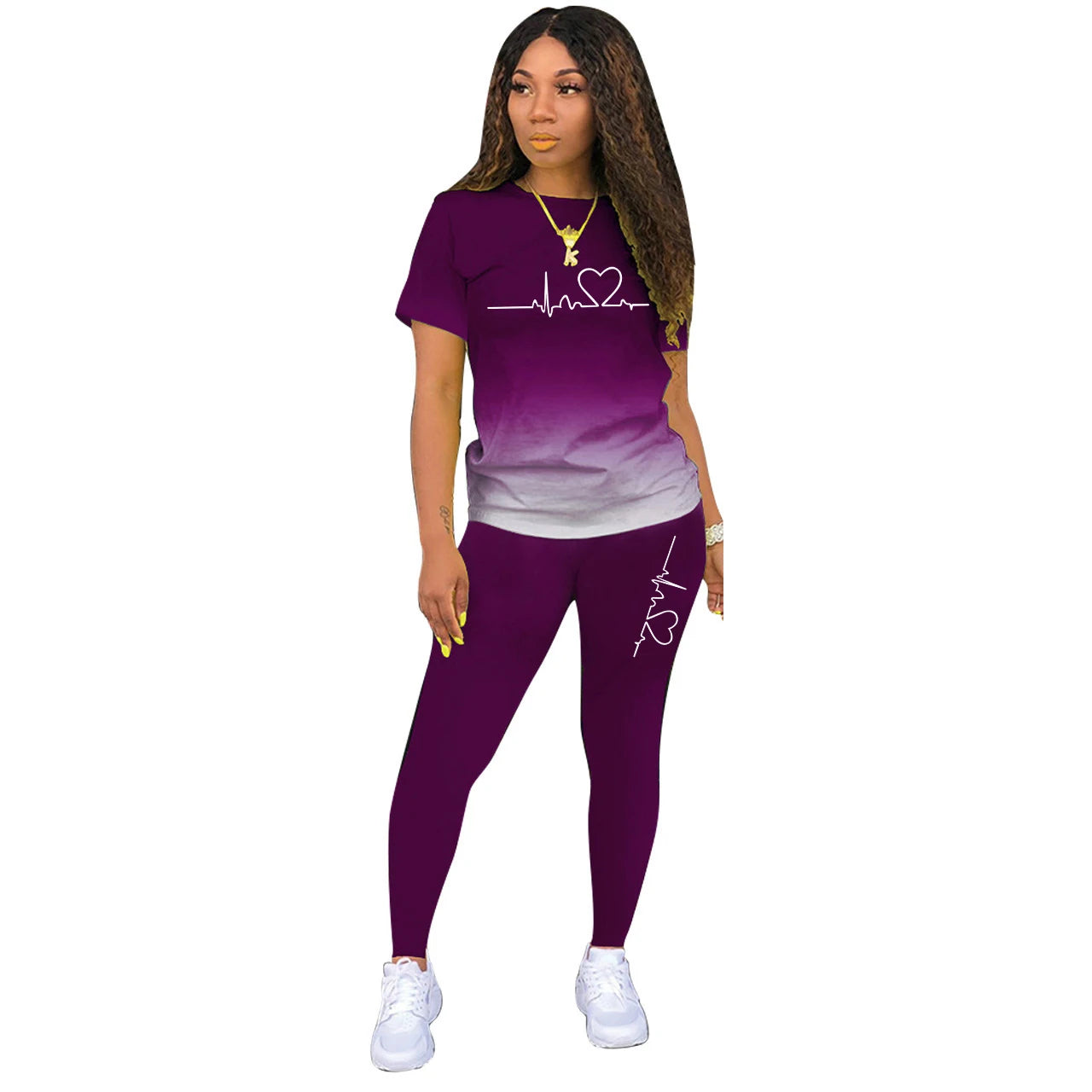 Damen Sport-Set – T-Shirt & Hose mit Print für Yoga & Gym