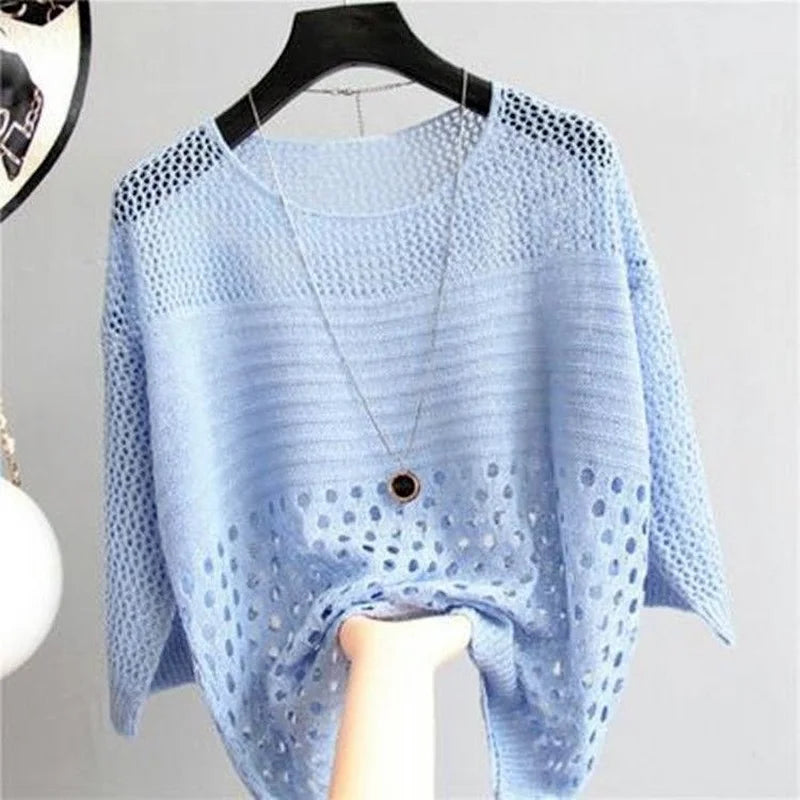 Frühling und Sommer Neue Eis Seide Gestrickte Weste Top Aushöhlen Dünne Bodenbildung Sling Streetwear Frauen Kleidung Weißes Hemd 13686