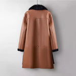 Damen Lederjacke mit Pelzfutter – langer Wintermantel, warm & modisch