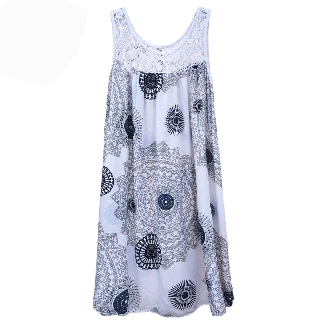 Damenbekleidung, Sommer, ärmelloses Leibchenkleid, Spitzendruck, ärmellos, große Schaukel, lockeres sexy Kleid, langer Rock, Übergröße