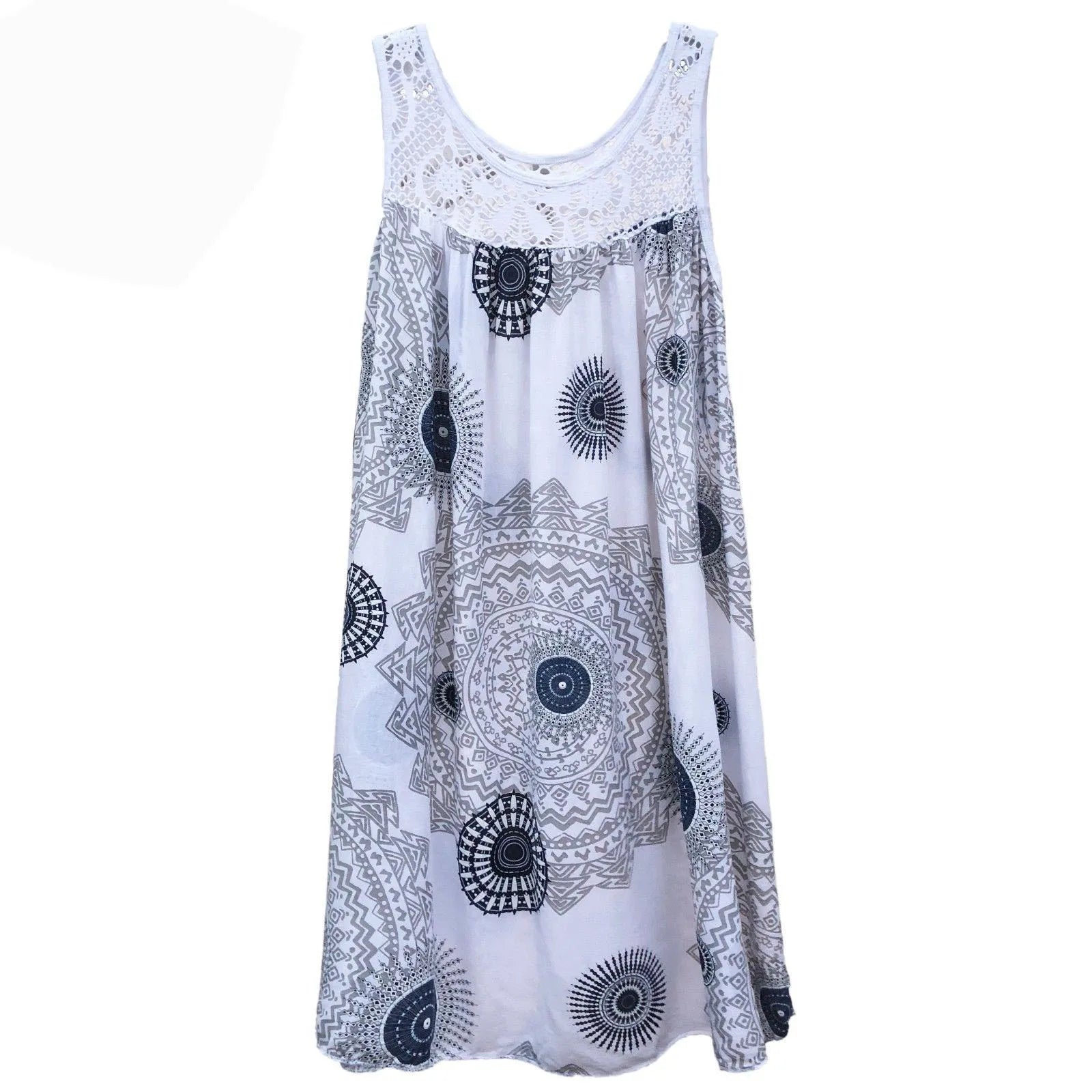 Damenbekleidung, Sommer, ärmelloses Leibchenkleid, Spitzendruck, ärmellos, große Schaukel, lockeres sexy Kleid, langer Rock, Übergröße