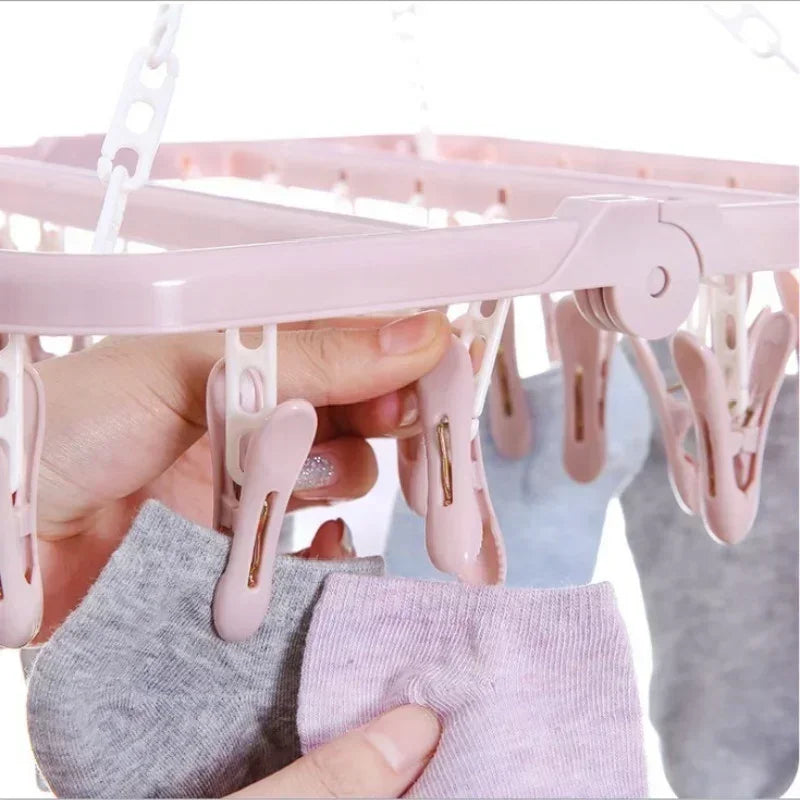 32 Clips, zusammenklappbarer Kleiderbügel, Trockner, winddicht, für Socken, Unterwäsche, Wäscheständer, Baby-Bekleidung, Kleiderbügel, Organizer, Wäscheständer, Aufbewahrung