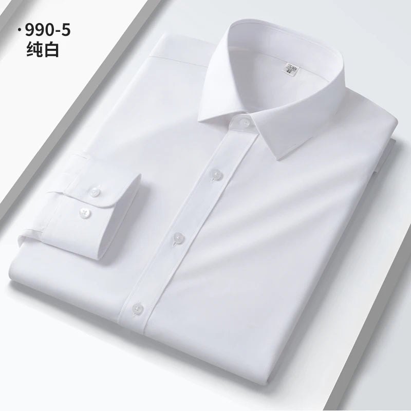 Neue Qualität Anti-Falten Männer Hemd Lange Ärmel Kleid Shirts Für Männer Slim Fit Camisa Social Business Weiß büro Hemd 4XL 5XL
