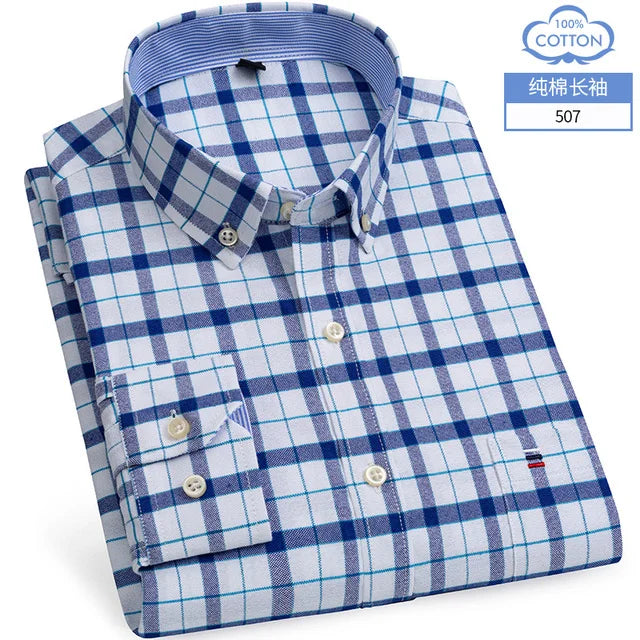 S-6XL Oxford-Hemden für Herren, langärmelig, reine Baumwolle, einfarbig, gestreift, Freizeit, bestickt, Pferd, Streetwear, Business, einfarbig, Büro, 6XL