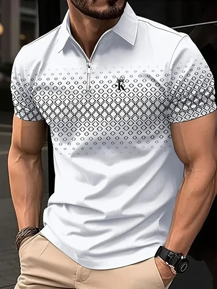 Business Herren Golf Polo Kurzarm Poloshirt Outdoor Casual Daily Streetwear Sommer 3D-Druck Mikroelastisches Polyester