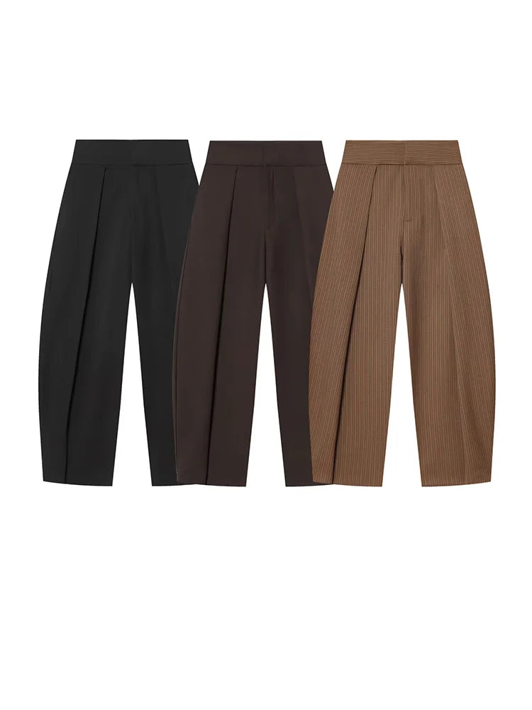 HH Damen Elegante Vintage Plissierte Ballonhose mit Reißverschluss High-Street-Stil Lose Taschen 3-Farben Frühlingshose Mujer