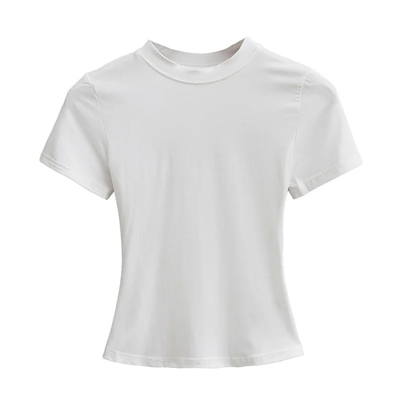 2024 neue Hohe Qualität Casual T shirt Sexy Dünne Kurzen Ärmeln Mode Trend Solide Frauen Kleidung y2k Tops