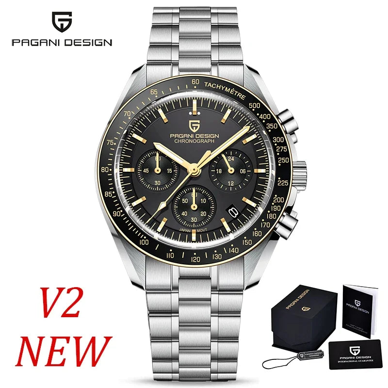 PAGANI DESIGN 2026 New Moon Herrenuhren, Luxus-Quarzuhr für Herren, VK63, Chronograph, AR-Saphirspiegel, Keramiklünette, leuchtend